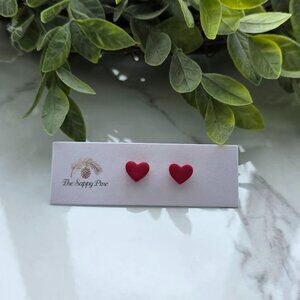 NEW Rich Red Heart Polymer Clay Mini Stud Earrings